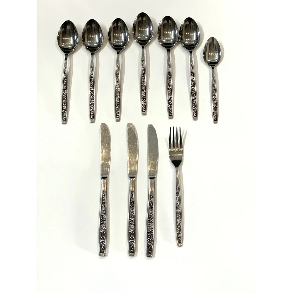 Riviera Stainless Silverware Flatware Floral Pattern Set Of 11 Pcs Replacements